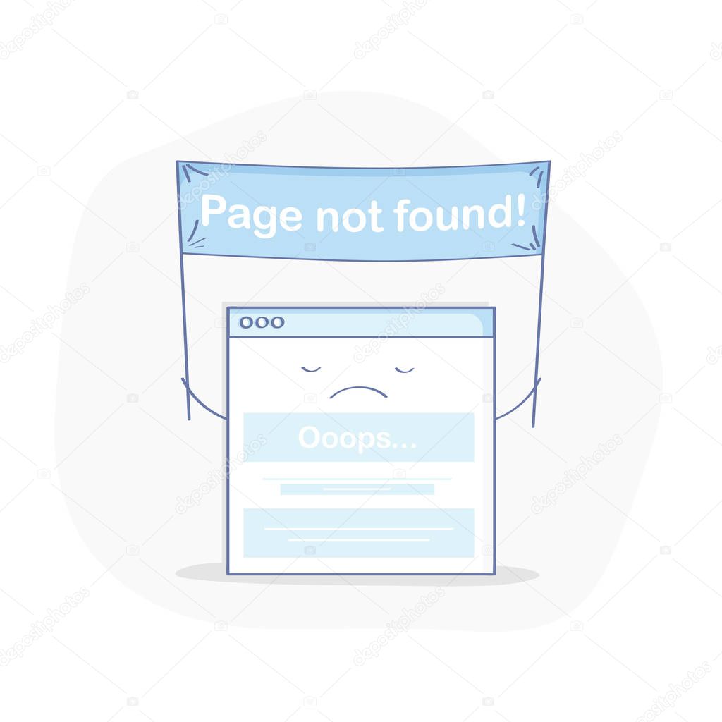 404 page, page not found or error flat line illustration concept. Cute frustrated webpage with flag 