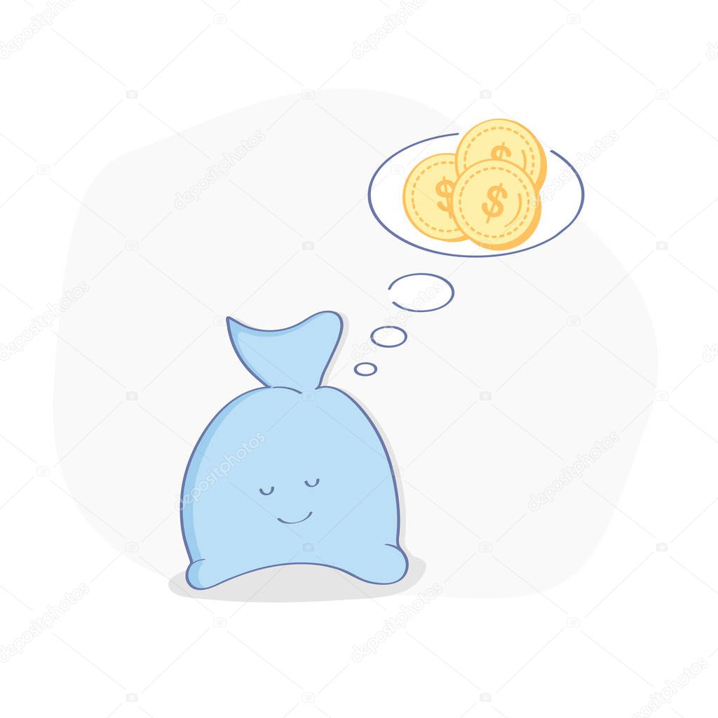 Dreams about money icon illustration. Waiting for profit, money growth, future income growth, revenue increase, money return, banking interest. Flat line isolated vector for web and mobile design.
