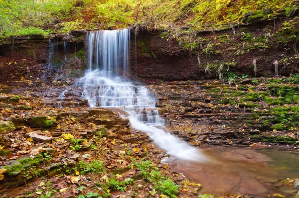 Hermosa cascada en un arroyo de montaña en el bosque —  Fotos de Stock