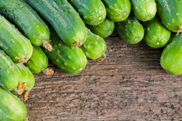 Concombres biologiques frais sur le vieux fond en bois — Photo