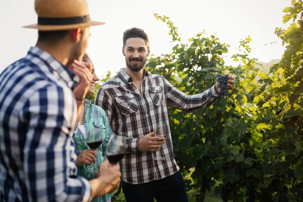 Wine grower and people in winery vineyard