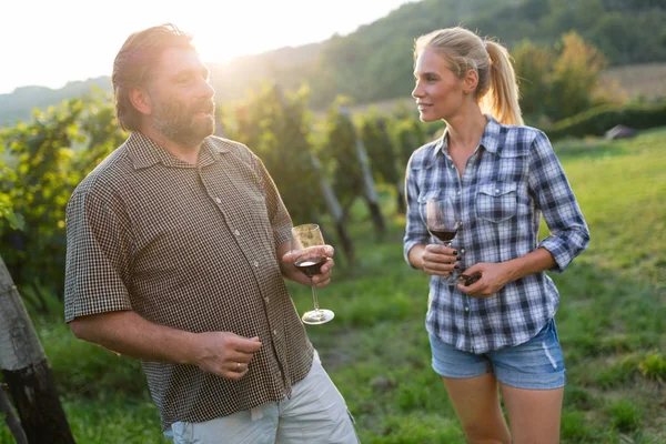 Glückliches Verliebtes Paar Weinberg Vor Der Ernte — Stockfoto