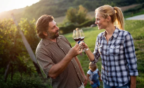 Pareja Feliz Enamorada Viñedo Antes Cosecha — Foto de Stock