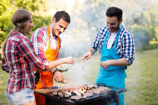 Friends Having Barbecue Party Nature While Having Blast — Stock Photo, Image