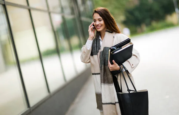 Portrait Young Attractive Businesswoman Going Office — Stock Photo, Image