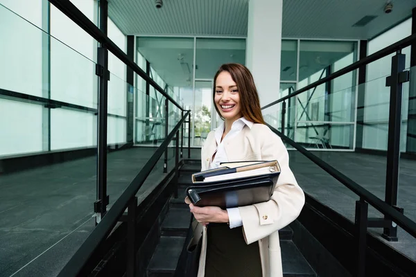 Portrait Young Attractive Businesswoman Going Office — Stock Photo, Image