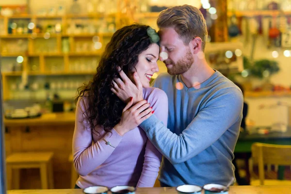 Romantic Happy Couple Having Date Coffee Shop — Stock Photo, Image