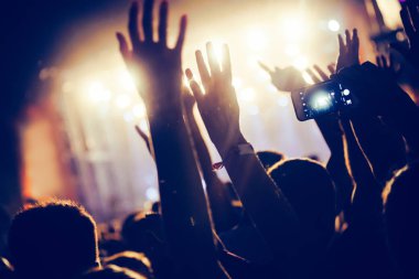 Kalabalığı eğlendirmekten elleri havada Müzik Festivali'nde zevk