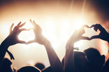 Kalabalığı eğlendirmekten elleri havada Müzik Festivali'nde zevk