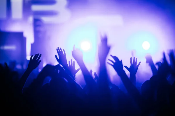 Аплодирующая Толпа Поднятыми Руками Наслаждается Музыкальном Фестивале — стоковое фото