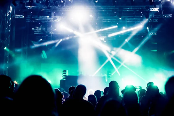 Cheering Crowd Hands Air Enjoying Music Festival Stock Photo