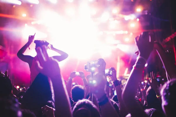 Portret Van Gelukkig Menigte Genieten Dansen Muziekfestival — Stockfoto