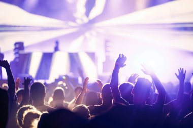 Kalabalığı eğlendirmekten elleri havada Müzik Festivali'nde zevk