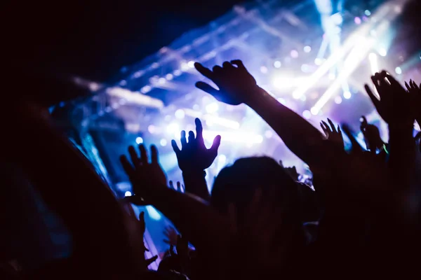 Cheering happy crowd at concert enjoying music performance