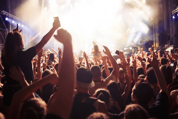 Retrato Multidão Feliz Dançando Desfrutando Festival Música — Fotografia de Stock