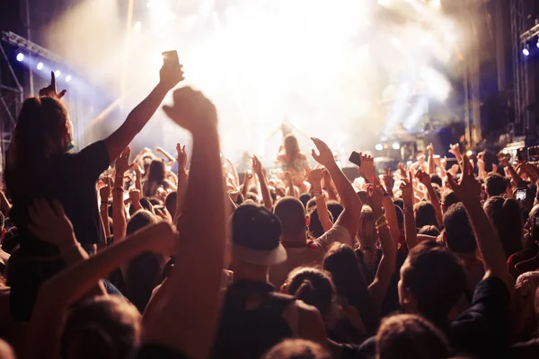 Portrait Happy Dancing Crowd Enjoying Music Festival — Stock Photo, Image