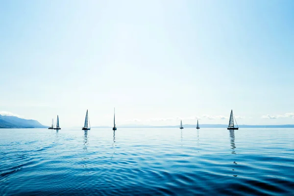 Portrait of sailing boats ships on open sea