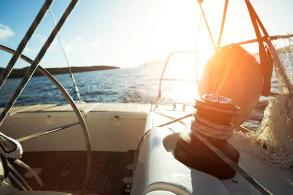 Sailboat Winch Rope Deck Open Sea — Stock Photo, Image