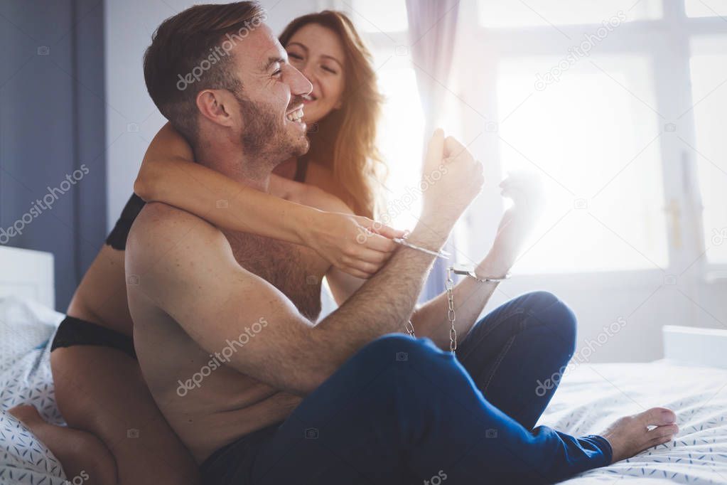 Expression of passionate lovemaking during foreplay romantic