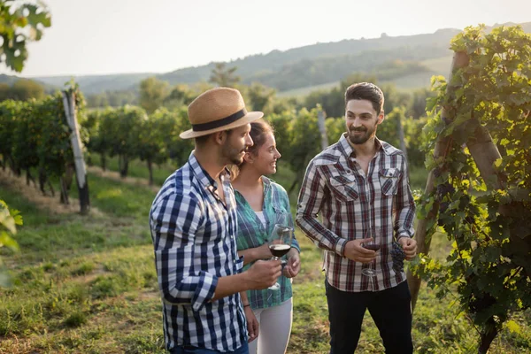 Wine grower and people in winery vineyard