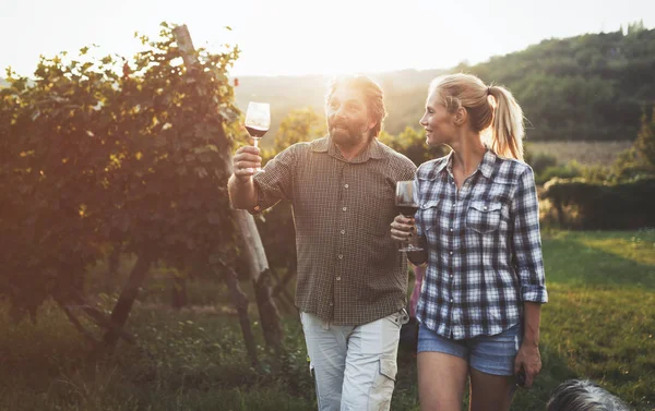 Winegrower familjen smaka vin — Stockfoto