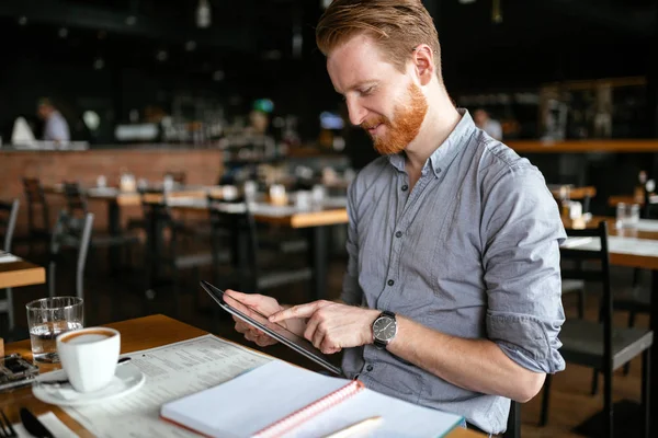 Businessman Taking Notes Cafe Writing Ideas — Stock Photo, Image