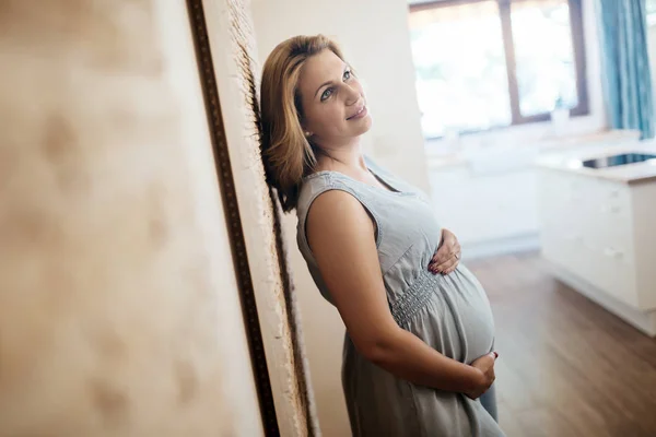 Beautiful Blond Pregnant Woman Holding Her Belly — Stock Photo, Image