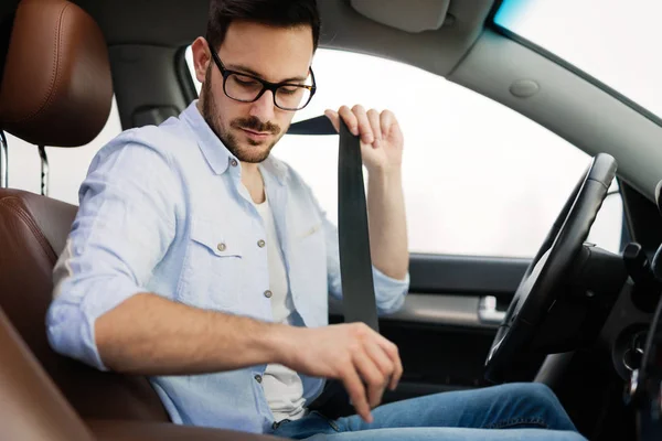 Safety Belt Safety First While Driving Fasten Car Seat Belt — Stock Photo, Image