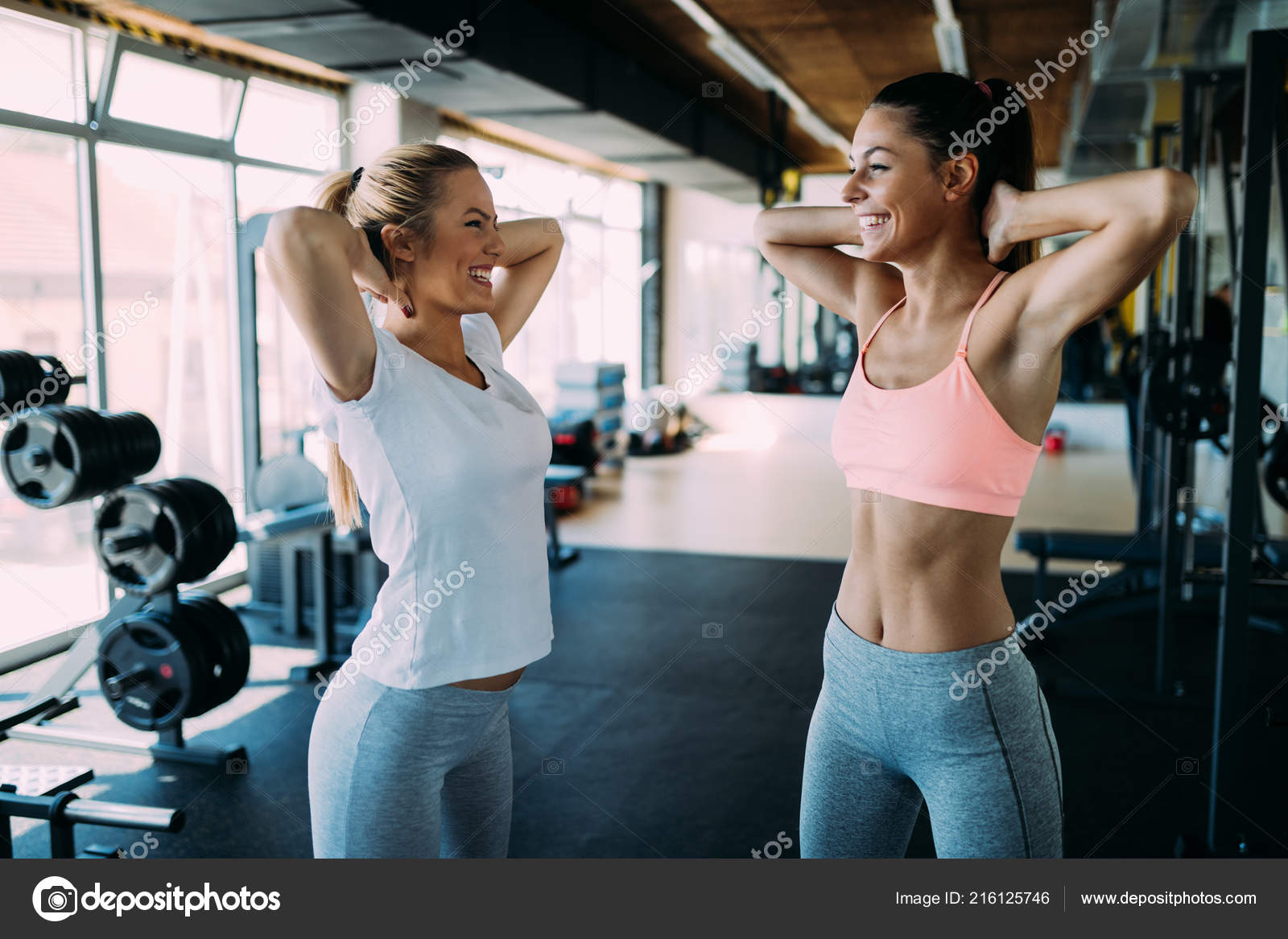 Picture Two Beautiful Fitness Women Gym Stock Photo by ©nd3000