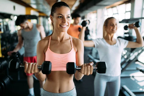 Young Beautiful Woman Doing Exercise Dumbbell Gym — Stock Photo, Image