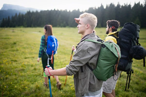 Groep Vrienden Een Berg Jongeren Bergwandeling — Stockfoto