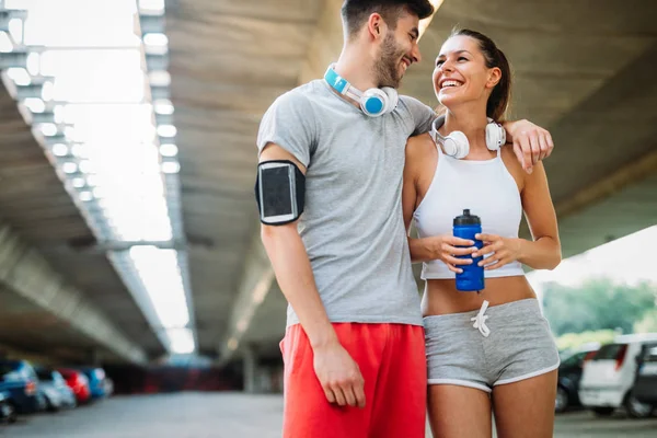 Fitness Training Couple Love Beautiful Nature — Stock Photo, Image