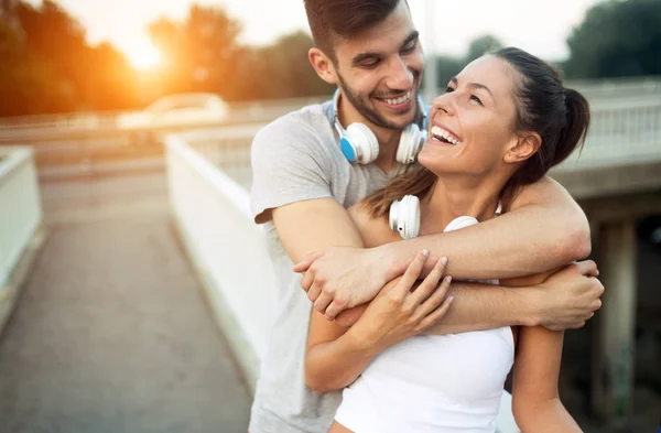 Portrait Hadsome Man Beautiful Woman Break Jogging — Stock Photo, Image