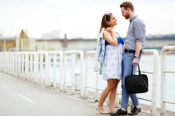 Beautiful Couple Love Outdoors Sharing Emotions — Stock Photo, Image