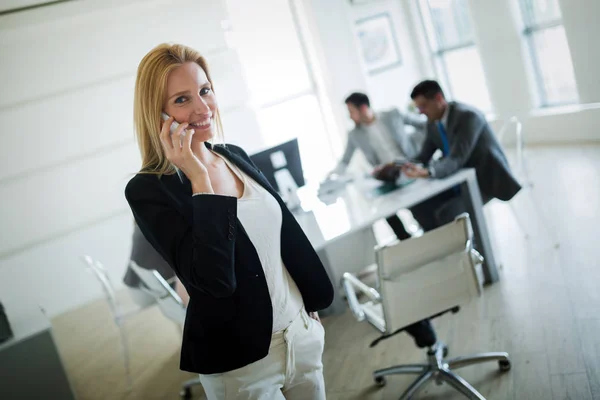Business Team Working Seminar Attractive Businesswoman Making Call While Business — Stock Photo, Image