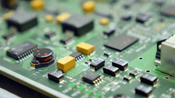 Detail Electronic Printed Circuit Board Many Electrical Components — Stock Photo, Image