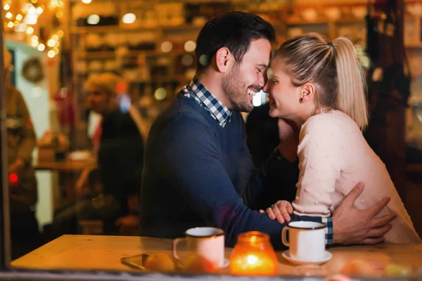 Young Attractive Happy Couple Date Bar — Stock Photo, Image