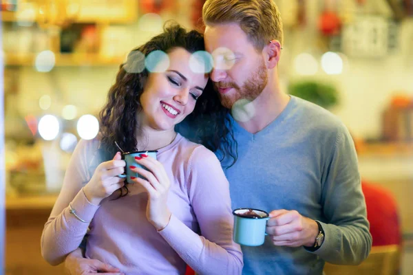 Romantische Gelukkige Paar Met Datum Coffeeshop — Stockfoto