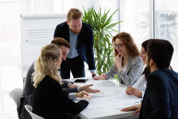 Group Young Architects Working Together Project — Stock Photo, Image