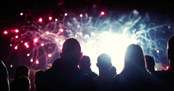 Publiek Kijken Naar Vuurwerk Het Vieren Van Nieuw Jaar — Stockfoto