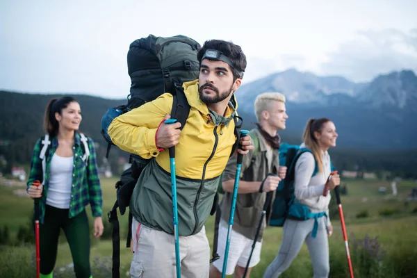 Hard Difficult Tiring Exhausting Expedition Four Friends Mountain — Stock Photo, Image