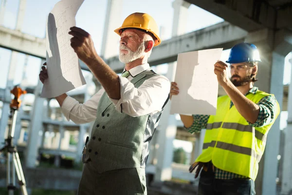 Construction Engineers Discussion Architects Construction Site Building Site — Stock Photo, Image