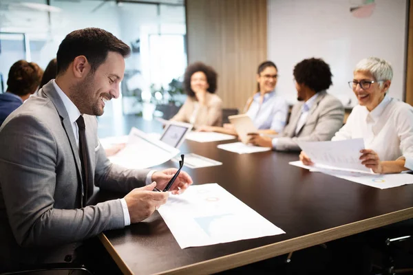 Reunión Empresa Corporativa Éxito Negocios Gente Lluvia Ideas Trabajo Equipo — Foto de Stock