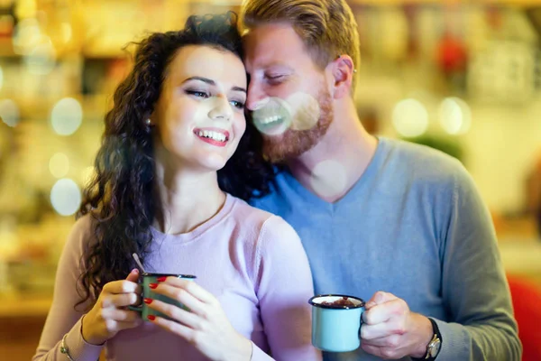Romantische Gelukkige Paar Met Datum Coffeeshop — Stockfoto