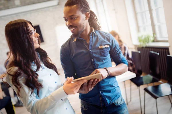 Portrait Young Attractive Architects Discussing Office — Stock Photo, Image