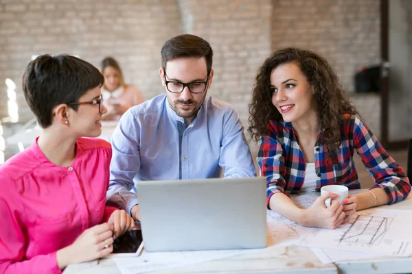 Picture Young Attractive Architects Discussing Office — Stock Photo, Image
