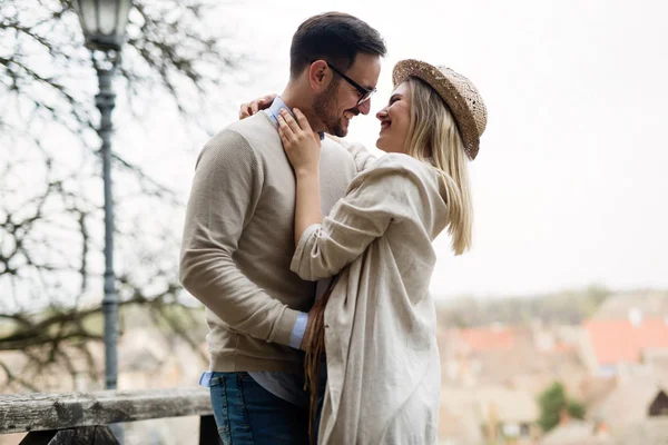 Happy Couple Love Smiling Dating Outdoor — Stock Photo, Image