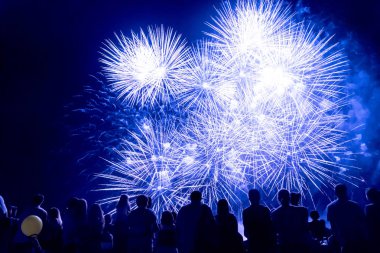 Yeni yıl arifesi konsepti - kalabalık ve havai fişekler