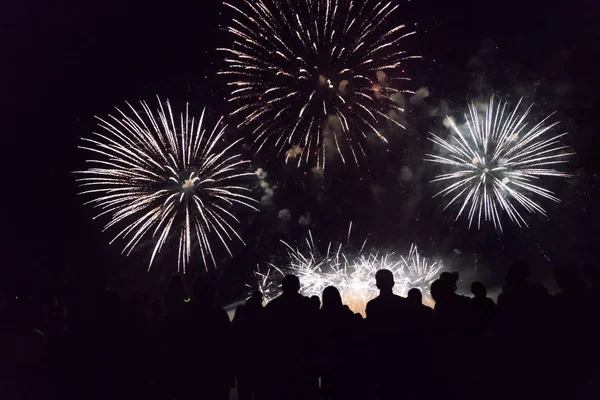 大晦日のコンセプト 歓声群衆と花火 — ストック写真