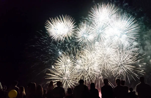 Crowd Watching Fireworks Celebrating New Year — Stock Photo, Image